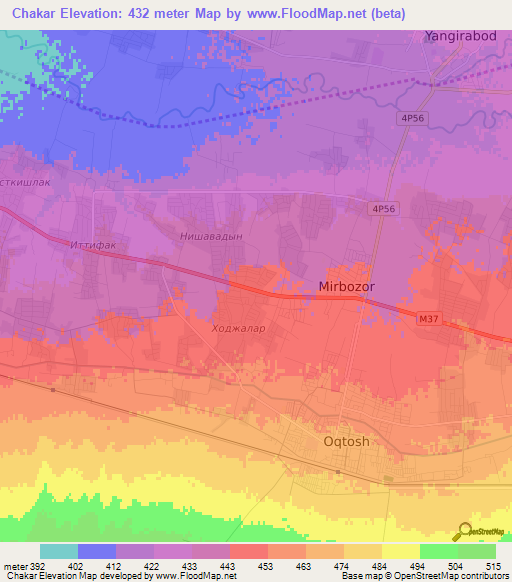 Chakar,Uzbekistan Elevation Map