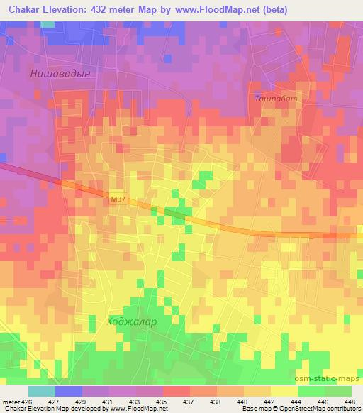 Chakar,Uzbekistan Elevation Map