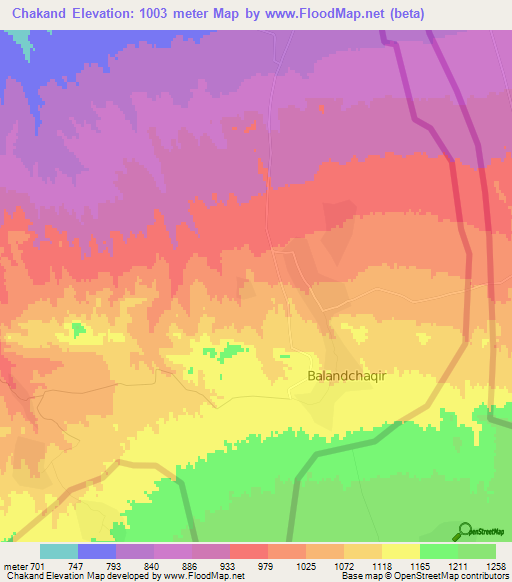 Chakand,Uzbekistan Elevation Map