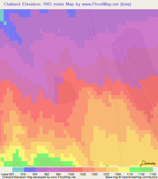 Chakand,Uzbekistan Elevation Map