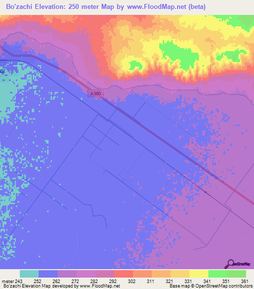 Bo'zachi,Uzbekistan Elevation Map