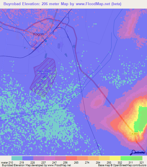 Buyrobad,Uzbekistan Elevation Map