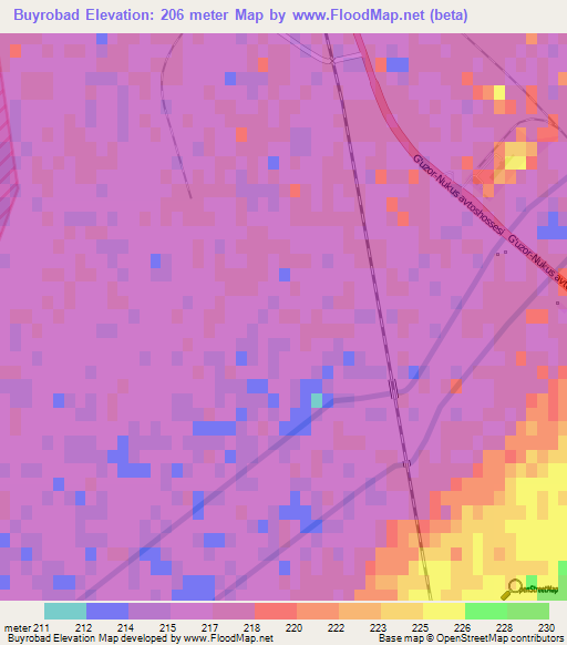 Buyrobad,Uzbekistan Elevation Map