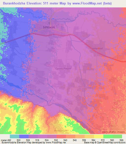 Burankhodzha,Uzbekistan Elevation Map