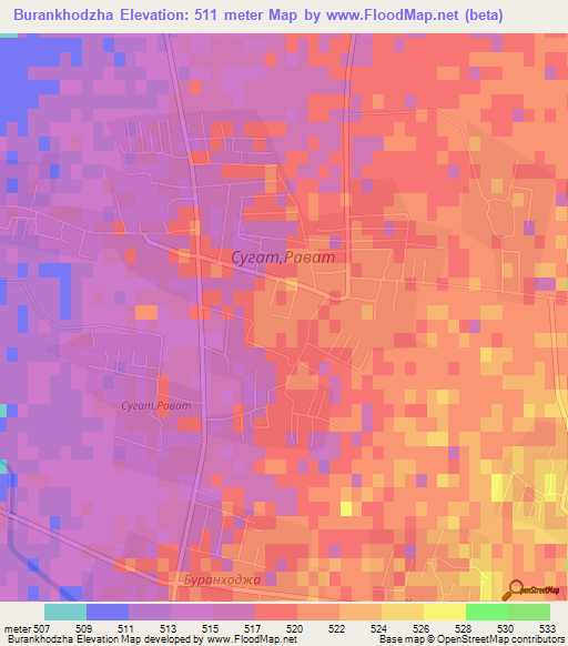 Burankhodzha,Uzbekistan Elevation Map