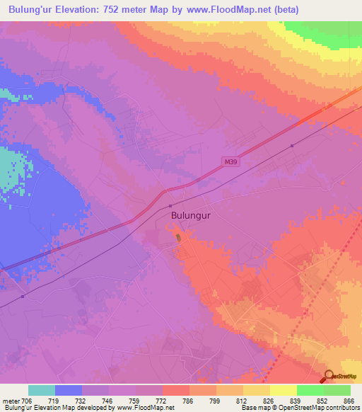 Bulung'ur,Uzbekistan Elevation Map