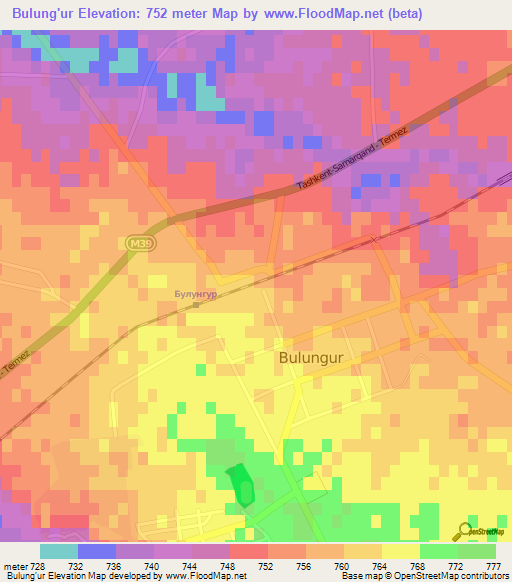 Bulung'ur,Uzbekistan Elevation Map