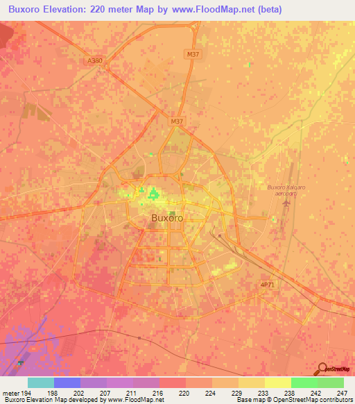 Buxoro,Uzbekistan Elevation Map