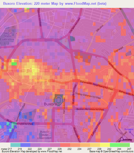 Buxoro,Uzbekistan Elevation Map