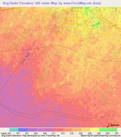 Bog-Dasht,Uzbekistan Elevation Map