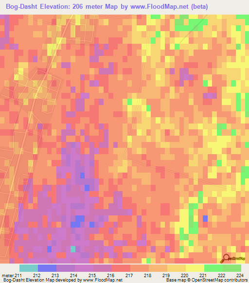 Bog-Dasht,Uzbekistan Elevation Map