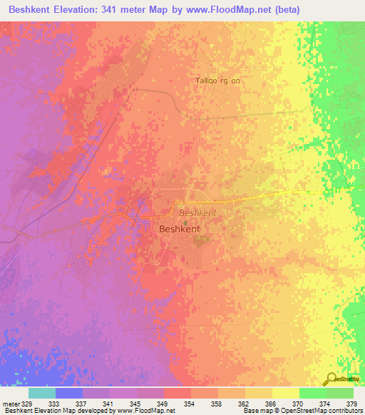 Beshkent,Uzbekistan Elevation Map