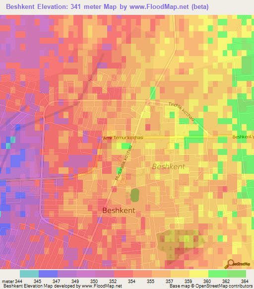 Beshkent,Uzbekistan Elevation Map