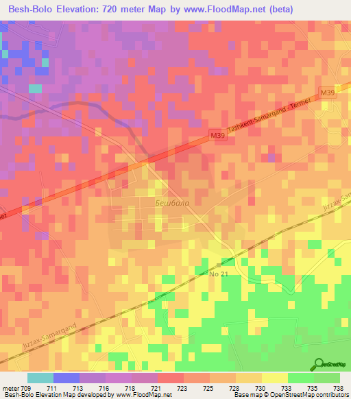 Besh-Bolo,Uzbekistan Elevation Map