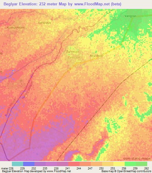 Beglyar,Uzbekistan Elevation Map