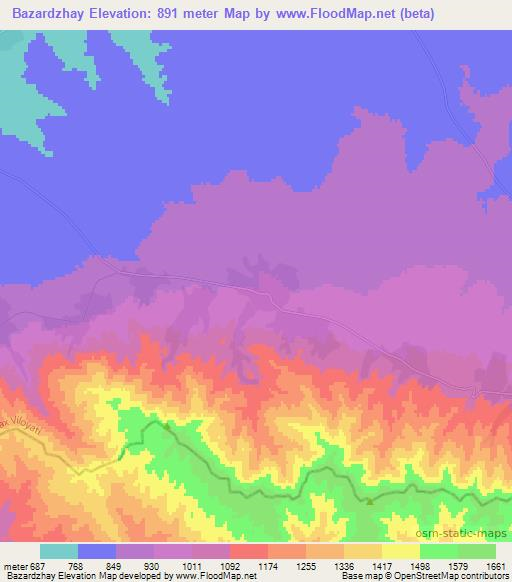 Bazardzhay,Uzbekistan Elevation Map