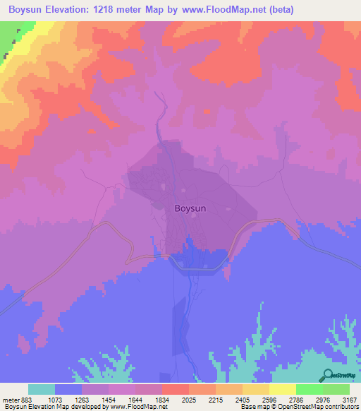 Boysun,Uzbekistan Elevation Map