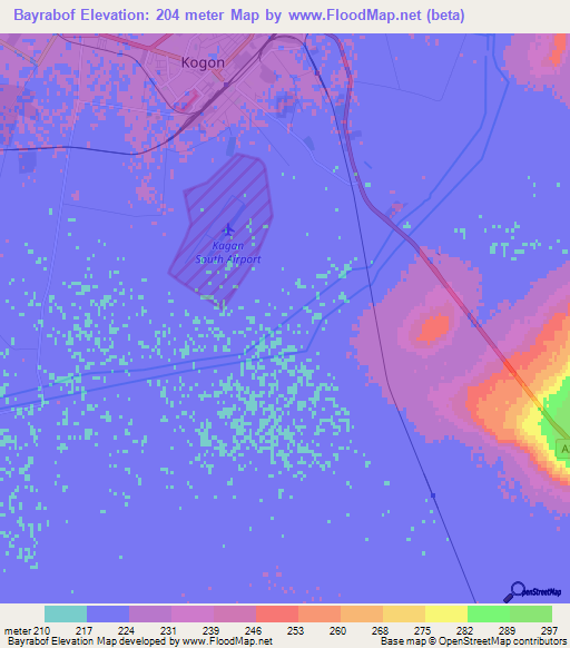 Bayrabof,Uzbekistan Elevation Map