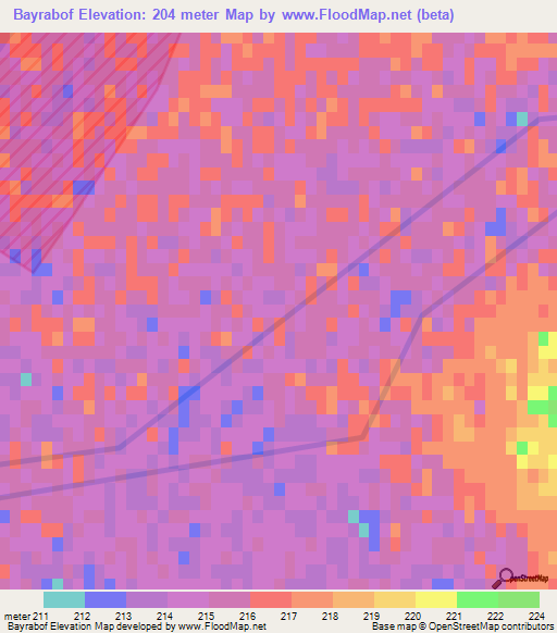 Bayrabof,Uzbekistan Elevation Map