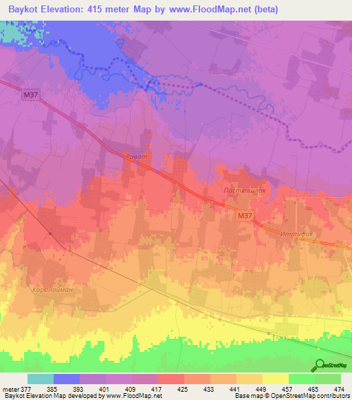 Baykot,Uzbekistan Elevation Map