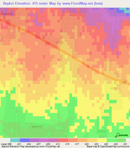 Baykot,Uzbekistan Elevation Map