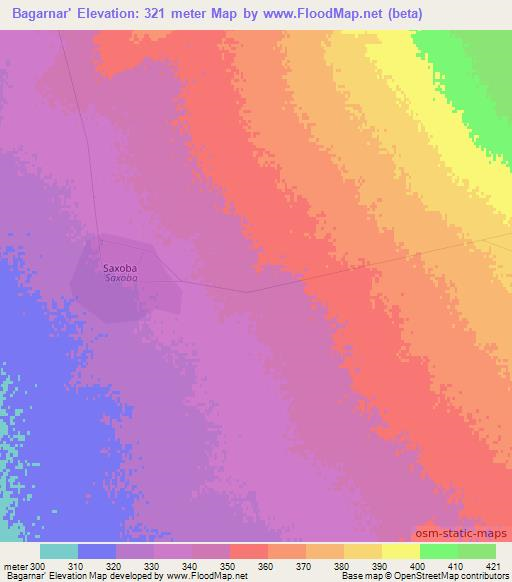 Bagarnar',Uzbekistan Elevation Map