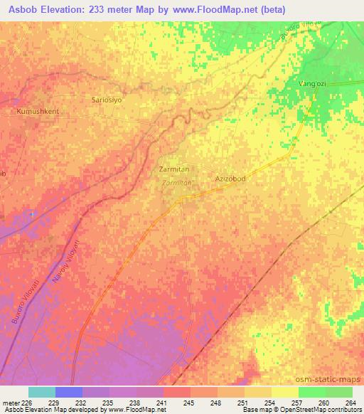 Asbob,Uzbekistan Elevation Map