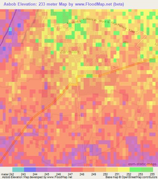 Asbob,Uzbekistan Elevation Map