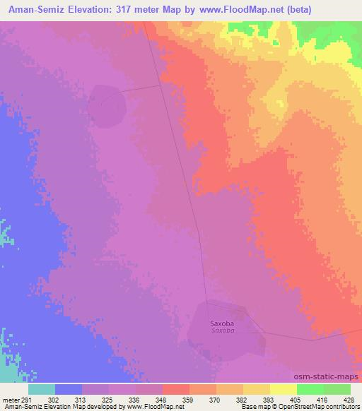 Aman-Semiz,Uzbekistan Elevation Map