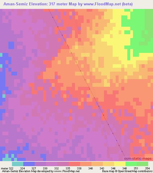 Aman-Semiz,Uzbekistan Elevation Map