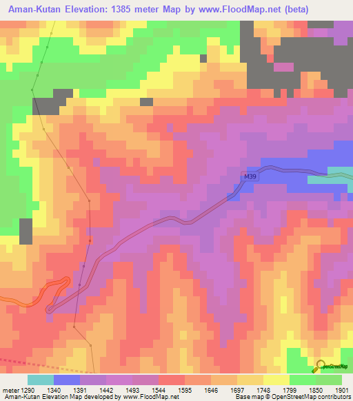 Aman-Kutan,Uzbekistan Elevation Map