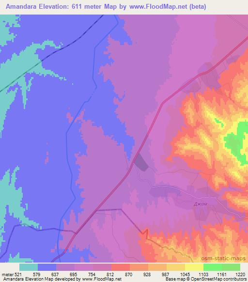 Amandara,Uzbekistan Elevation Map