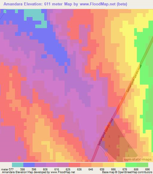 Amandara,Uzbekistan Elevation Map