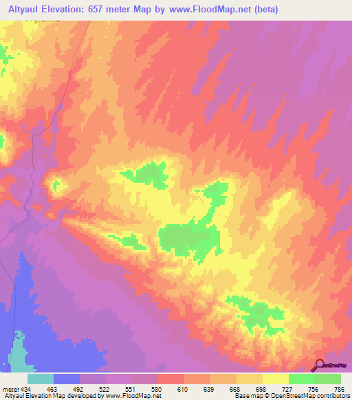 Altyaul,Uzbekistan Elevation Map