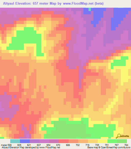 Altyaul,Uzbekistan Elevation Map