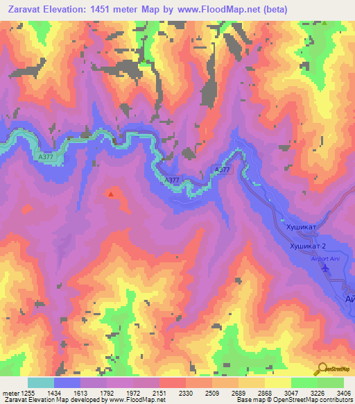 Zaravat,Tajikistan Elevation Map