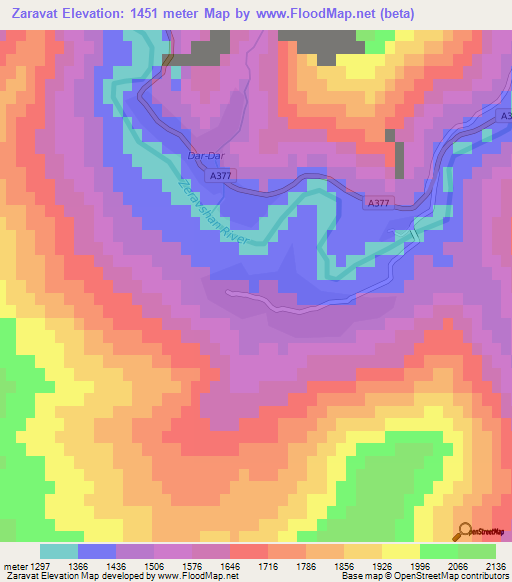 Zaravat,Tajikistan Elevation Map