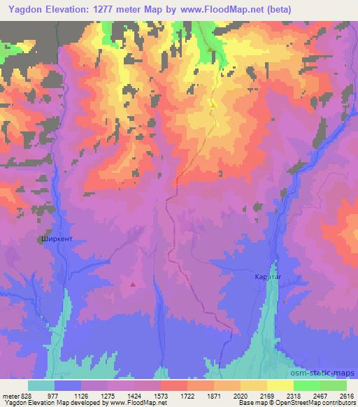 Yagdon,Tajikistan Elevation Map