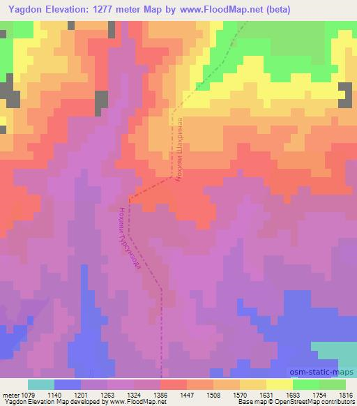 Yagdon,Tajikistan Elevation Map