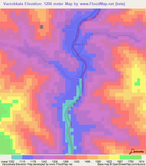 Varzobkala,Tajikistan Elevation Map