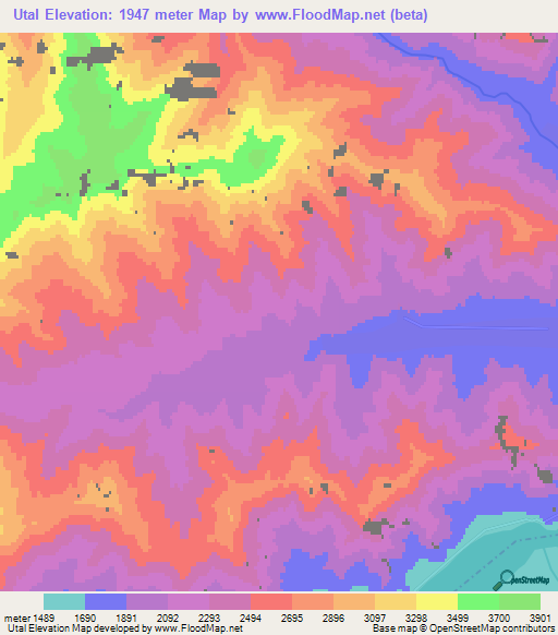 Utal,Tajikistan Elevation Map