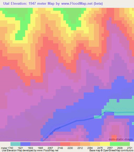 Utal,Tajikistan Elevation Map