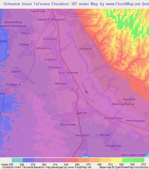 Uchastok Imeni Tel'mana,Tajikistan Elevation Map