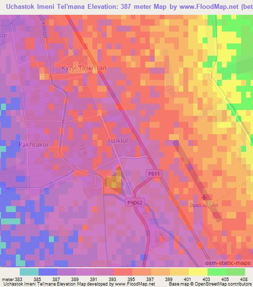 Uchastok Imeni Tel'mana,Tajikistan Elevation Map