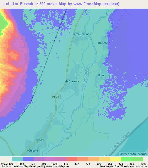 Lublikor,Tajikistan Elevation Map