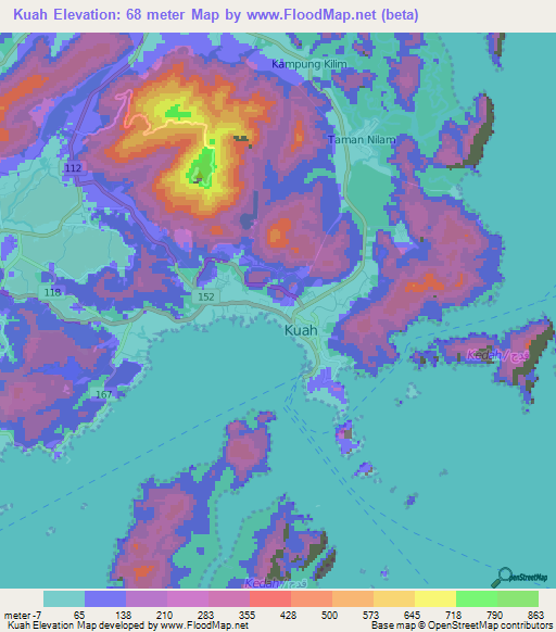 Kuah,Malaysia Elevation Map