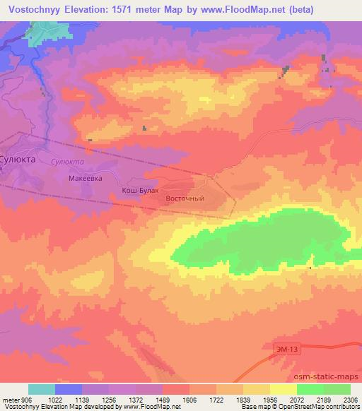 Vostochnyy,Kyrgyzstan Elevation Map