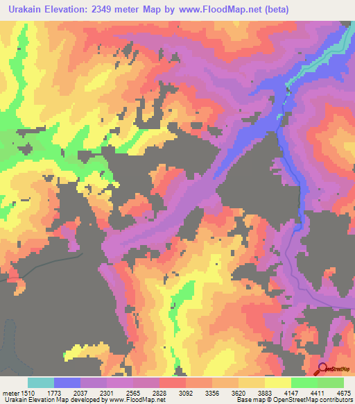 Urakain,Kyrgyzstan Elevation Map