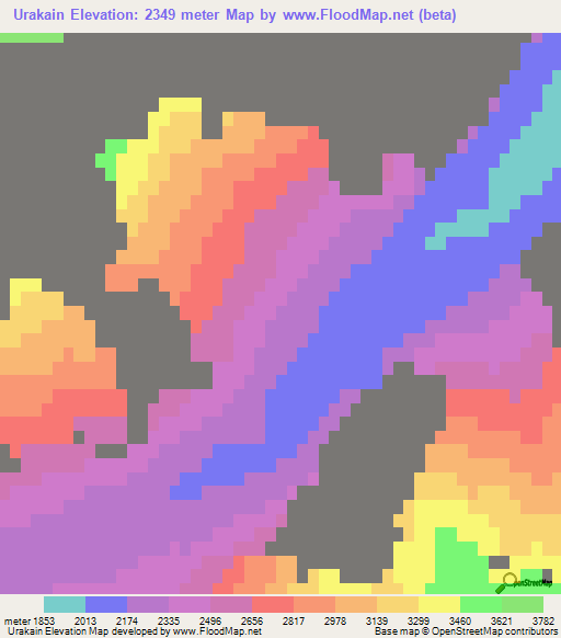 Urakain,Kyrgyzstan Elevation Map