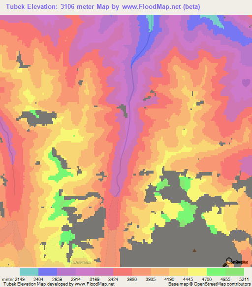 Tubek,Kyrgyzstan Elevation Map